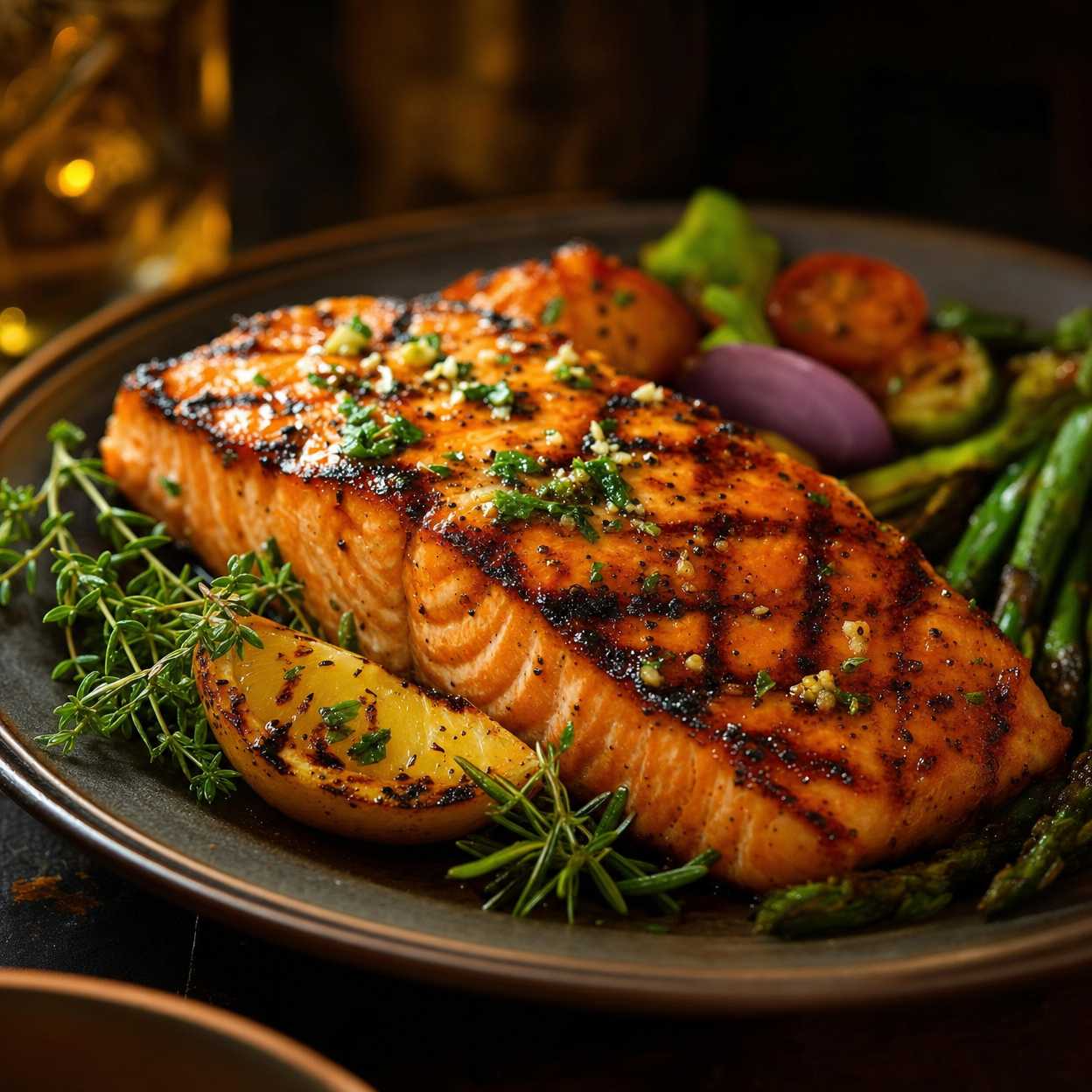 Charcoal Grilled Atlantic Salmon Steak